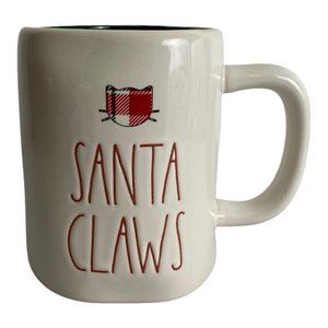 Rae Dunn SANTA Claws Mug Pet Cat Mom Santa Claus Ivory Red Holiday Christmas NEW